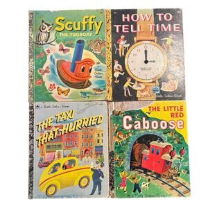 VTG '70+90's Lot of 4 Little Golden Books, Scuffy, Time, Taxi, Caboose